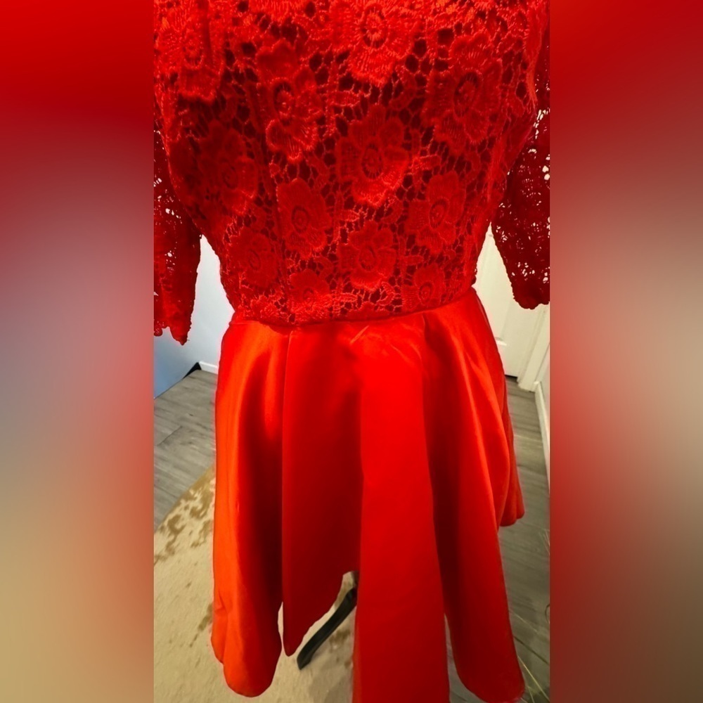 Red Lace and Satin Dress - Picture 9 of 12